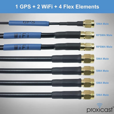 Proxicast 7-in-1 Pro-Grade MIMO 4G/5G + WiFi + GPS Flexible Combination Screw Mount Vehicle Antenna Compatible with Cisco, Cradlepoint, Digi, Peplink and Other Modems/Routers (Top Hat ANT-520-421)