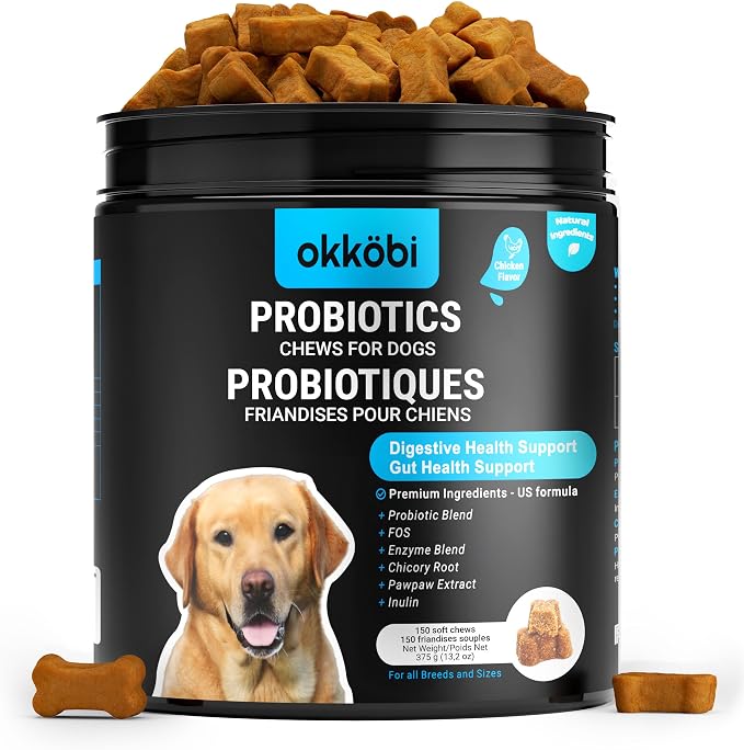 Probiotics for Dogs Chews 150PCs - Digestive, Gut Health & Diarrhea Support - Probiotic Chews for Dogs - Vet Approved US Formula with Dog Probiotics, Enzymes & Natural Ingredients - Chicken