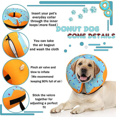 Recovery Donut Collar for Dogs & Cat,Inflatable Dog Cone Collar Alternative After Surgery,Soft Cone for Large Medium Small Dog,Adjustable Pet Neck Donut(Blue,Large)