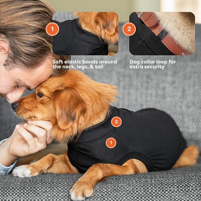 Suitical Recovery Suit for Dogs - Comfortable Post-Surgery Suit with Hold-Up System for Spay, Neuter, Skin Issues - Breathable, Cone-Free Option - Medium, Black - Neck to Base of Tail: 21.7 - 27.2 in
