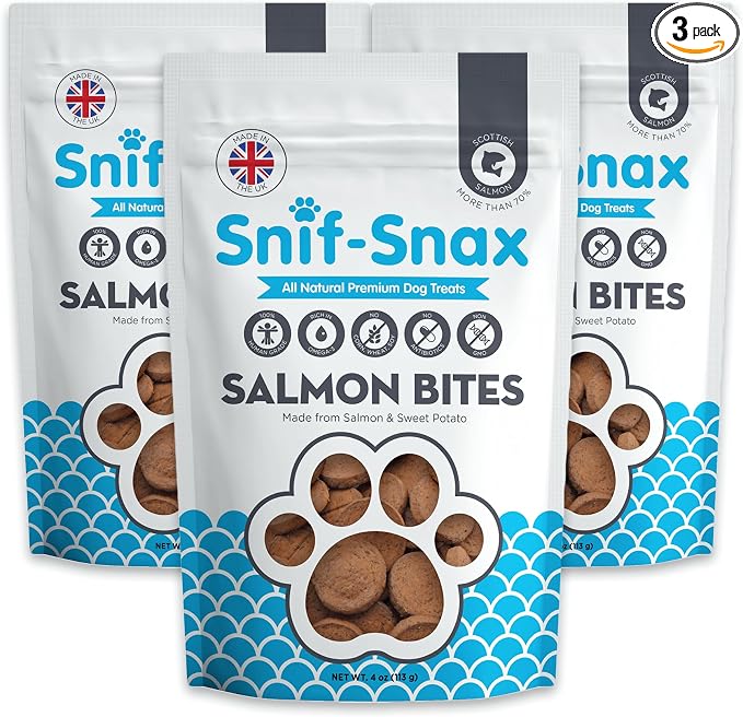 Salmon Bites Dog Treats 3 Pack, All Natural Human-Grade Training Treats for Dogs, Healthy Grain-Free Puppy & Adult Rewards, Protein Rich Soft Salmon Snacks