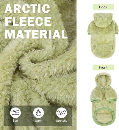 SCENEREAL Fleece Dog Sweaters Hoodie for Small Medium Large Dogs Girls Boys, Plush Fuzzy Dog Clothes Hoodies with Leash Hole, Winter/Fall Puppy Cold Weather Coat, Sherpa Hooded Sweatshirt, Green M