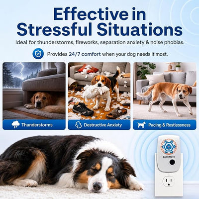 Dog Anxiety Relief Device – Psychological Acoustic Therapy for Separation Anxiety, Stress Barking & Thunder Fear – No Pheromones, No Chemicals – Drug-Free Sound Therapy for All Dog Breeds
