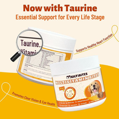 300 Bites Vitamins Supplements and Taurine for Dogs with CoQ10, Glucosamine,Omega 3, MSM - Dog Multivitamins for Heart Health, Immunity Support, Antioxidant Protection