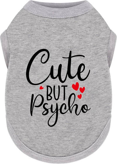 Stylish Dog Clothes: Expressive Cotton Puppy Shirt Vest for Small and Medium Dogs, Featuring 'Cute but Psycho' Slogan Print - Perfect for Showing Off Your Pet's Unique Style! Grey XL