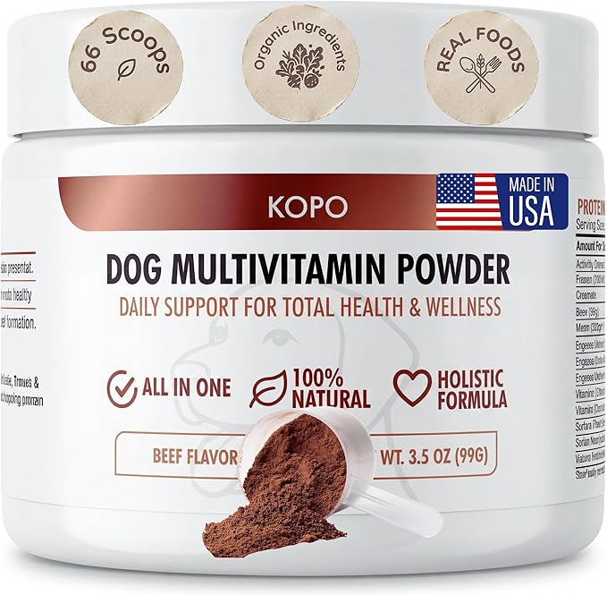 Dog Multivitamin Powder | Supports Heart, Daily Vitality, Immune Health, Digestion, Skin & Coat and Hip & Joint | for Puppy, Adult & Senior Dogs | Beef Liver Flavor | All Breeds Sizes