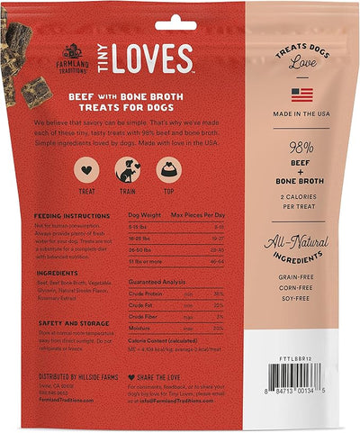 Farmland Traditions Tiny Loves Jerky Trainer Treats for Dogs w/Bone Broth (Beef, 12 oz.)
