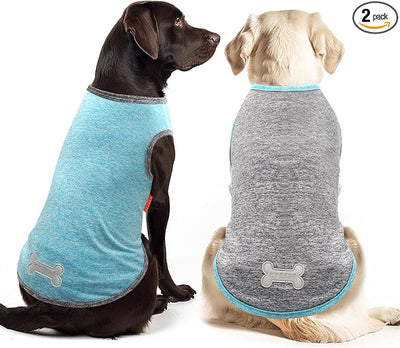 KYEESE 2 Pack Dog Shirts for Large Dogs Quick Dry Breathable Stretchy Sun Protection Dog T-Shirts with Reflective Label Tank Top Sleeveless Vest Dogs Clothes, Grey+Blue, 3XL