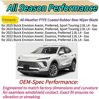 Rear Wiper Blade for Buick Envision 2021 2022 2023 2024 2025 Exact Fit Avenir Essence Preferred 2.0L Models OEM Replacement Rear Back Windshield Wiper Blade