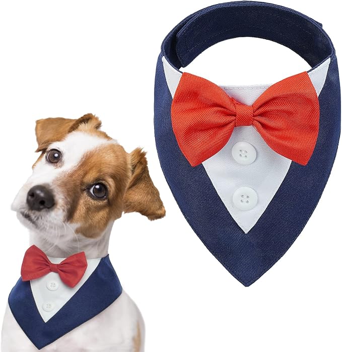 Dog Tuxedo for Medium Dogs,Dog Formal Suit Dogs Attire Pet Bow Tie Puppy Party Costumes Cat Tux Outfits Pets Bandana Cosplay Adjustable Bowties Wedding Birthday Valentines Blue M