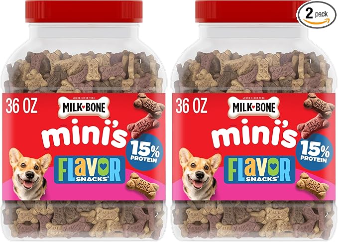 Milk-Bone Flavor Snacks Mini’s Dog Biscuits, Flavored Crunchy Dog Treats, 36 Oz. Canister (Pack of 2)