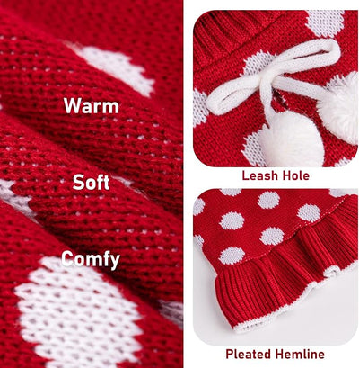 KYEESE Red Dog Sweater Dress with Leash Hole Turtleneck for Girl Dog Sweater Small Medium Knit Pullover Warm Pet Sweater for Fall Winter