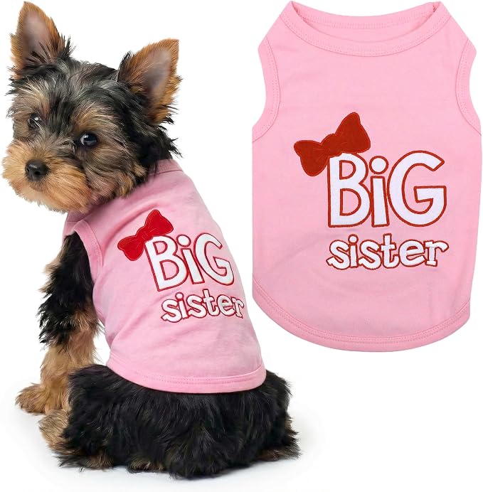 Parisian Pet Dog Shirt – 100% Cotton Shirts for Small Dogs – Pink Sleeveless Puppy Clothes – Lightweight and Breathable Dog Apparel – Girl Big Sister Dogs Clothes - Stretchy Pet T Shirts