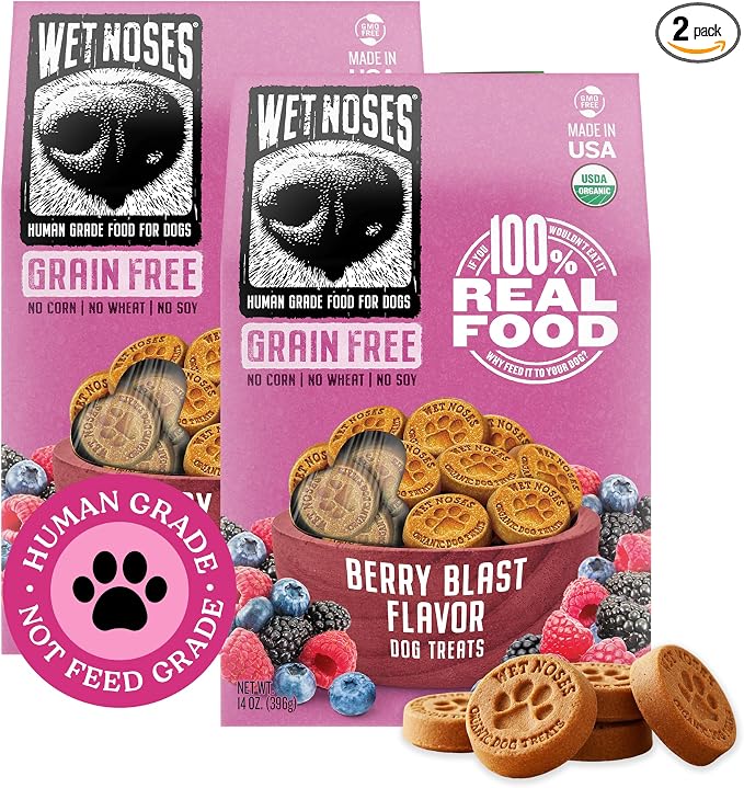 Organic Crunchy Dog Treats Grain Free – All-Natural, Human-Grade, Non-GMO, Healthy Training & Delicious Snacks for Dogs, for All Dog Sizes & Breeds – Berry Blast, 14oz (2 Pack)