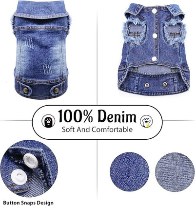 SILD Pet Clothes Dog Jeans Jacket Cool Blue Denim Coat Small Medium Dogs Lapel Vests Classic Hoodies Puppy Blue Vintage Washed Clothes