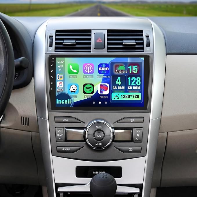 [4+128G+Incell Screen] for Toyota Corolla 2009-2013 Android Car Stereo Wireless Carplay Andorid Auto, 9 inch 1280x720 Touch Screen Radio Bluetooth GPS Naivigation WiFi FM/RDS Backup Camera