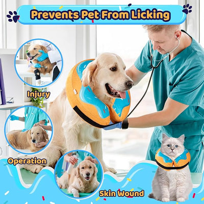 Grand Line Donut Inflatable Collar for Dogs and Cats, Soft Recovery Dog Cone After Surgery, Protective Pet Neck Cone for Small, Medium, Large Dogs, Not Block Vision (Blue, ML)