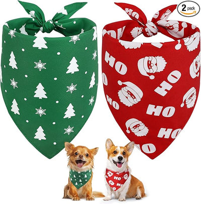 Vivifying Dog Christmas Bandana, 2 Pack Santa Claus and Christmas Tree Dog Scarves for Small Pets and Large Cats, Holiday Pet Costume for Photo Prop, and Party Decor (Small, Red&Green)