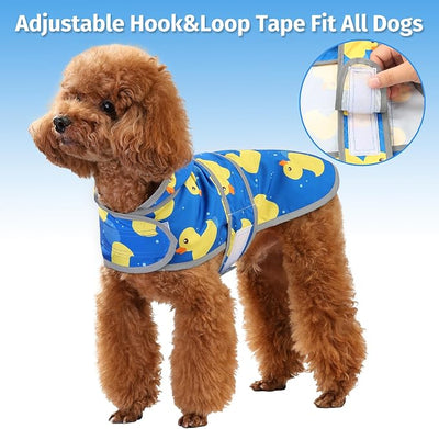 Dog Raincoat for Small Dogs Puppies Waterproof Jacket Hooded Rain Coats with Reflective Strips Leash Hole & Poncho Adjustable Fit (ShinyDuck,S)