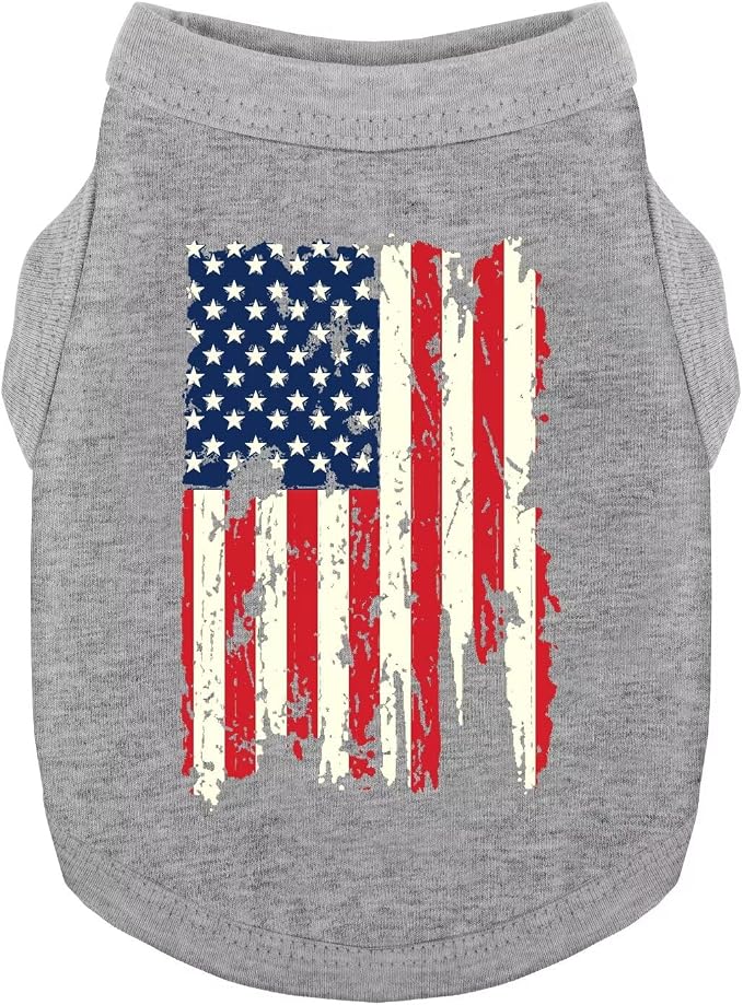 American Flag Inspired Dog Vest: Perfect Dog Shirt, Ideal Tank Top for Everyday Wear, Independence Day Celebrations Quality Materials Cute and Stylish Look Battle Damaged Grey L
