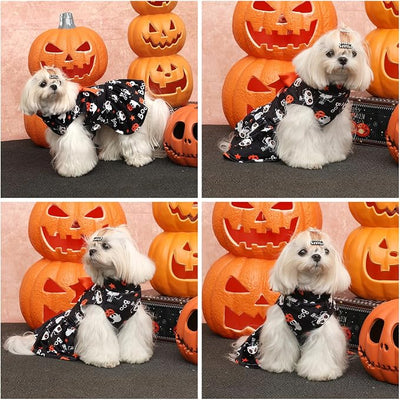 CuteBone Turtleneck Dog Velvet Dress Halloween Puppy Skirt Costume Pet Clothes Cat Apparel with Bow Hair Rope for Small Dogs CVD22XS