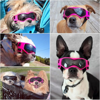 Enjoying Dog Sunglasses Small Breed, Dog Goggles UV Protection, Cycling Eye Protection for Small Dogs, Outdoors Breathable Windproof Dustproof Anti-Fog, Adjustable Straps, Cool Pink