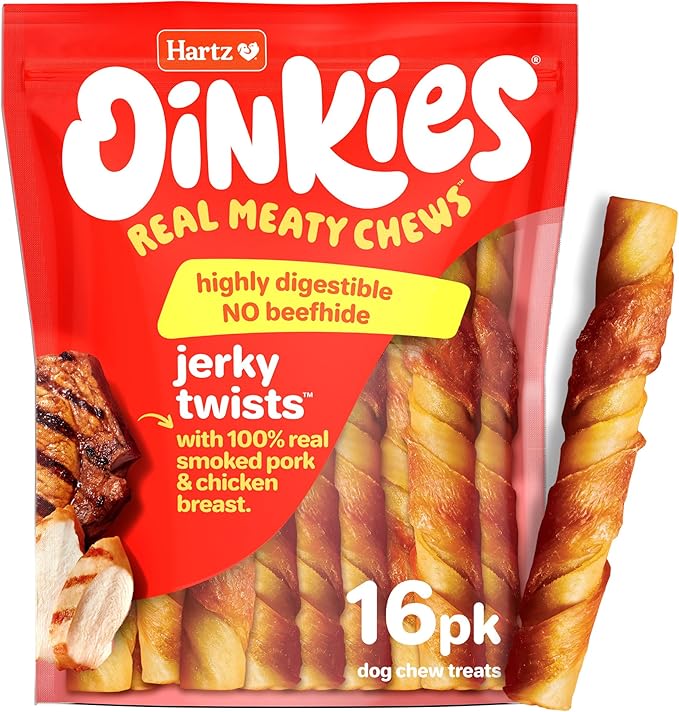 Oinkies Porkalicious Smoked Pig Skin Jerky Twists Dog Treats, 16pk