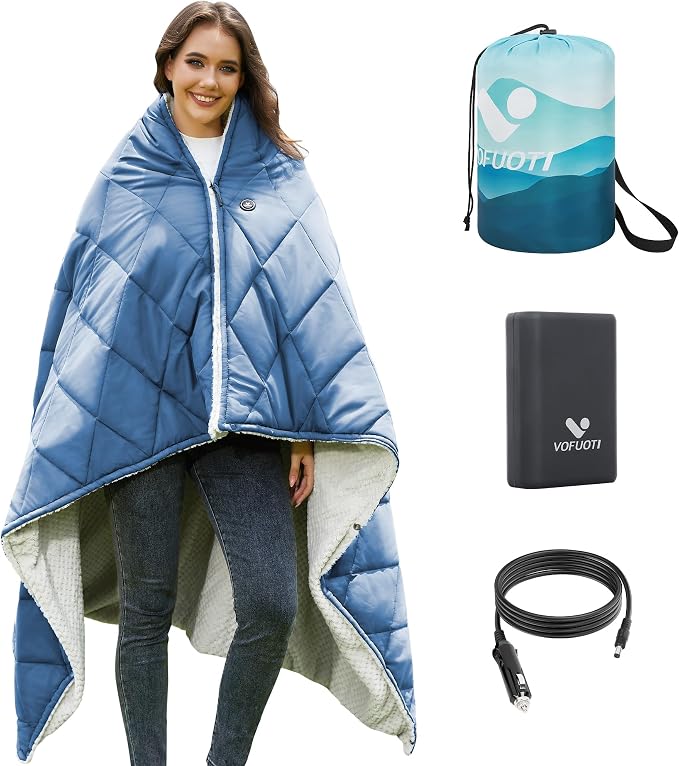Heated Blanket Battery Operated,12V Cordless Heating pad with 15000 Battery,Heated Shawl Throw Blanket,Wearable Heated Blanket,Sherpa Lining,3 Heating Set for Car,Camping,Backpacking,Hiking,Travel