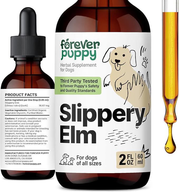 Slippery Elm Tincture for Dogs, 2 fl oz | Digestive & Gut Support, Slippery Elm Bark Drops, Soluble Fiber, All Breeds & Sizes, Liquid Vitamins and Supplements