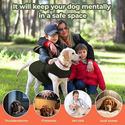 Dog Anxiety Vest Calming Jacket for Small Medium Large Dogs, Dog Shirt Wrap for Indoor Outdoor Fireworks, Thunder, Travel, Separation, Dark Green, Large