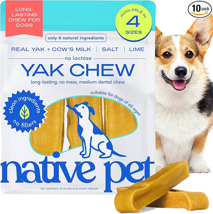 Yak Cheese Himalayan Dog Chews - Long Lasting Dental Sticks for Medium Breeds – 100% All Natural Himalayan Yak Chews for Medium Dogs – Cheese Bone for Aggressive Chewers - 10 Per Pack