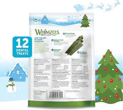 Wellness WHIMZEES Holiday Natural Dog Dental Treat, Christmas Winter Seasonal Gift, Chews, Freshens Breath, Small Size, 6.3 oz Bag, 12 Count