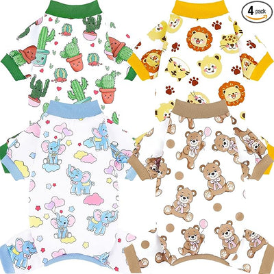 XPUDAC 4 Pieces Dog Pajamas Soft Strechy Puppy Onesies Pet Clothes for Small Medium Dogs Boy Girl Cat Pet Outfit, 150-L