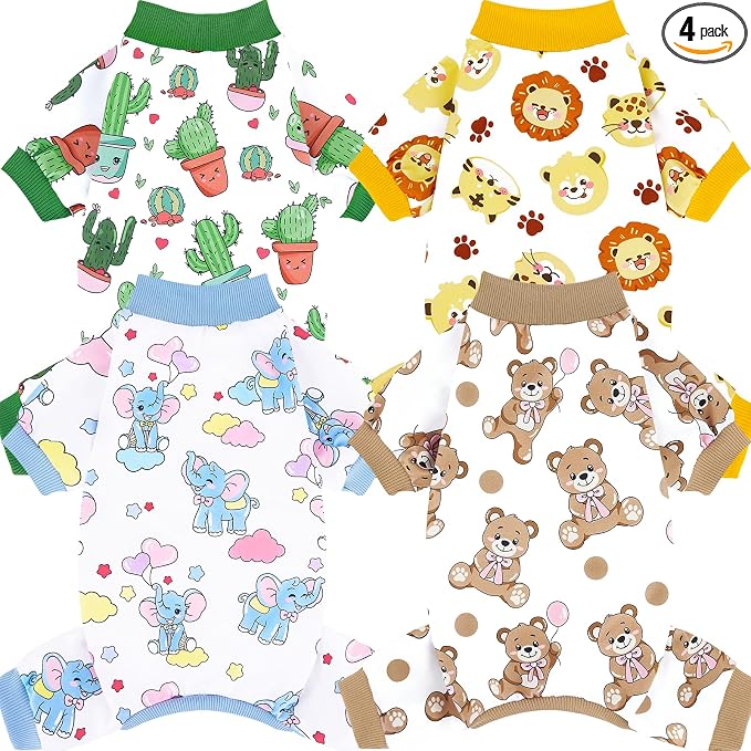 4 Pieces Dog Pajamas Soft Strechy Puppy Onesies Pet Clothes for Small Medium Dogs Boy Girl Cat Pet Outfit, 150-XXS