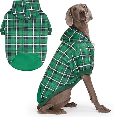 EXPAWLORER Plaid Dog Hoodie - British Style Warm Dog Sweater Shirt with Leash Hole,Pitbull Clothes Outfits,Winter Coat Apparel for All Breeds Puppy Girl Boy-Cat Apparel,Green Large