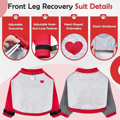 Lukovee Recovery Suit for Dogs - Padded Elbow Protector to Stop Licking, Long Sleeve for Pet Male Female Dog Front Leg Injuries Shoulder Wounds After Surgery Cone Alternative (Red&Gray,XL)