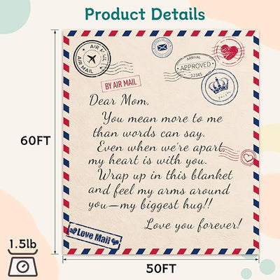 Birthday Gifts for Mum from Daughter Son,to My Mom Soft Throw Blanket, Custom Air Mail Love Letter Dear Mother Cozy Flannel Blanket Presents for Mom 50x60 Inches