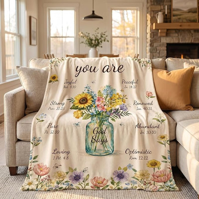 Christian Gifts for Women,Birthday Gifts for Mum,Inspirational Religious Blanket Gift with Flowers Vase, Soft Flannel Throw Blanket for Bed Couch Sofa, Spiritual Gift for Sister, Friends Family 50x60”