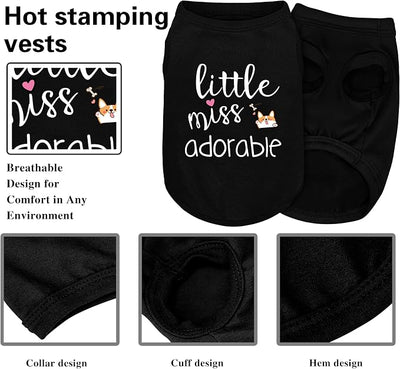 Cotton Dog Shirt with 'Little Miss Adorable' Corgi Head Print, Soft & Breathable Pet Apparel for Small, Medium, and Large Dogs, All-Season Sleeveless Vest, Cute and Comfortable Dog Outfit.Black 2XL