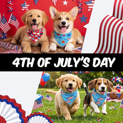 Weewooday 50 Pcs 4th of July Dog Bandanas Bulk for 1776 Patriotic 250th Anniversary Star Red White and Blue Independence Day Flag Scarf for Small Medium Large Outfit(Star, 19.7 x 13.8 x 13.8 Inch)