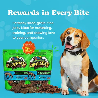 Classic Venison Bites, Soft Jerky Treats for Dogs, Grain-Free & All-Natural, Ideal for Training, Portioning, and High-Value Rewards for All Breeds & Ages - 3.5 Ounce Pouch
