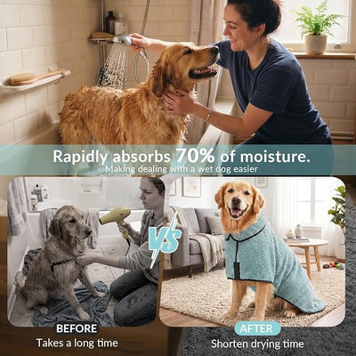 Bienbee Dog Bathrobe, Quick Drying Super Absorbent Pet Robes for Small Medium Large Dogs, Drying Coat for After Bath & Swim, Warm & Cozy Dogs Towels, Dog Puppy Bath Supplies,Light Green S