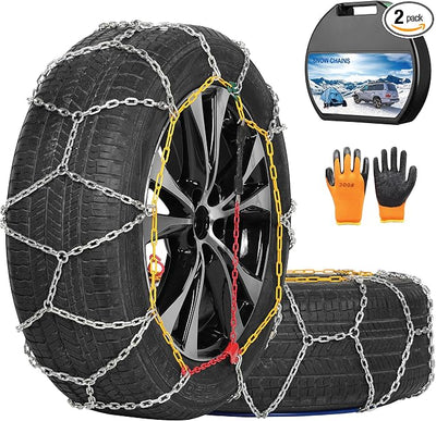 COCO BIRD Snow Chains, Wear-Resistant High Carbon Steel Anti Slip Tire Chain for Passenger Cars, Pickups, and SUVs, Set of 2 (KN150)