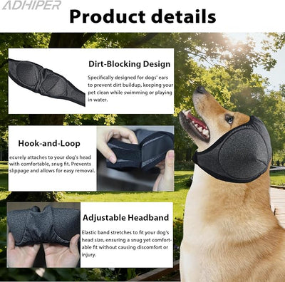 Adhiper Upgrade Dog Ear Muffs Wraps Noise Protection Quiet Ears, Elastic Waterproof Dog Ear Covers for Grooming, Bath, Drying, Swim & Anxiety Relief Reserved Ear Room Design (Gray/Large)