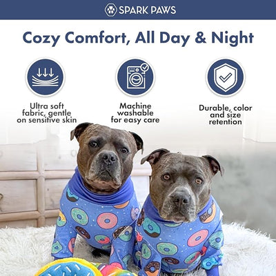 Spark Paws Dog Pajama, Dog Recovery Suit Male, Onesie, Ultra-Soft and 4-Way Stretch, for Small Medium and Large Breeds - Donuts - XL