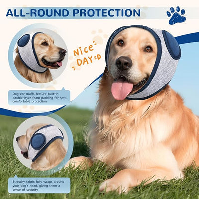 Thickened Dog Ear Muffs for Noise Cancellation–5 Sizes Adjustable Strap No Shake Ear Wrap for Anxiety Relief Fireworks Thunder Grooming Bathing & Hematoma Recovery for Small Medium Large Dogs-M