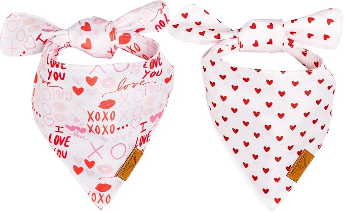 Remy+Roo Dog Bandanas - 2 Pack | Valentine's Day XOXO Dog Bandanas Set | Premium Durable Fabric | Patented Shape Bandanas for Dogs (XOXO, X-Large)