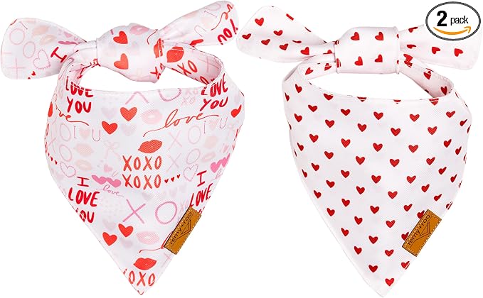 Remy+Roo Dog Bandanas - 2 Pack | Valentine's Day XOXO Dog Bandanas Set | Premium Durable Fabric | Patented Shape Bandanas for Dogs (XOXO, Large)