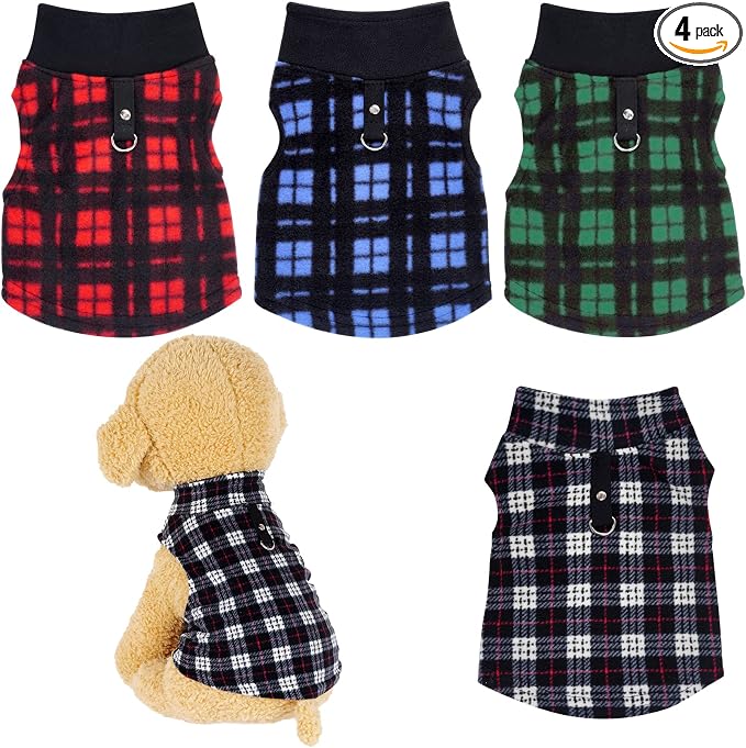 Buffalo Plaid Dog Sweaters - Soft Fleece Vest with Leash Ring - Warm Jacket for Small Puppy & Cat Pets (XXX-Large)