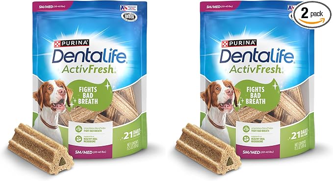 ActivFresh Dog Chews for Small and Medium Dogs 20-40 lbs., Dental to Freshen Breath, Chicken Flavor, 15.5 oz., 21-21 ct. Pouch (Pack of 2)